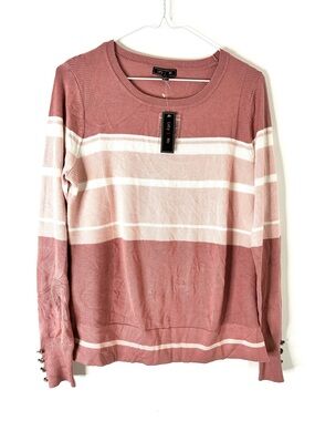 Pink Mauve Scoop Neck Knit Sweater Ribbed Side Panels Button Cuff NWT Lety & Me